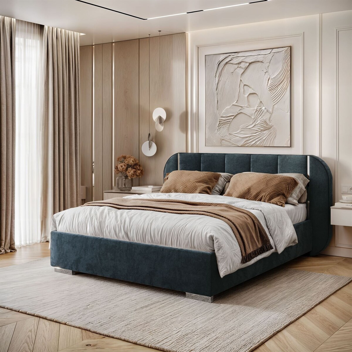 Łóżko tapicerowane AMARA SILVER, pojemnik, stelaż 32, 180x200, Royal Velvet 87233