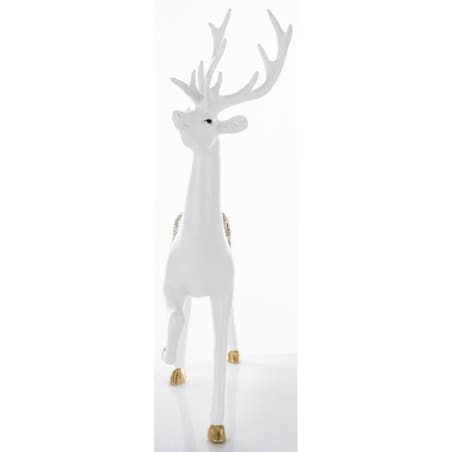 Figurka - spacer białego jelenia 46x28x14 cm BOLLERO-3 z czaprakiem w szachownicę