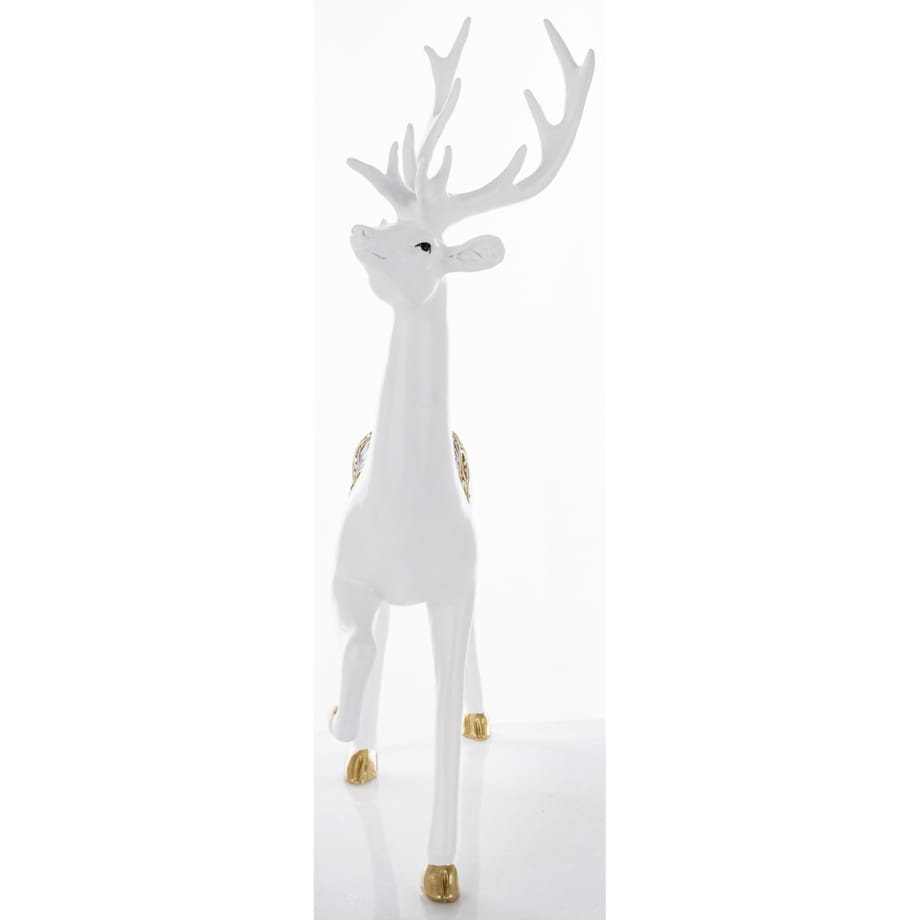 Figurka - spacer białego jelenia 46x28x14 cm BOLLERO-3 z czaprakiem w szachownicę