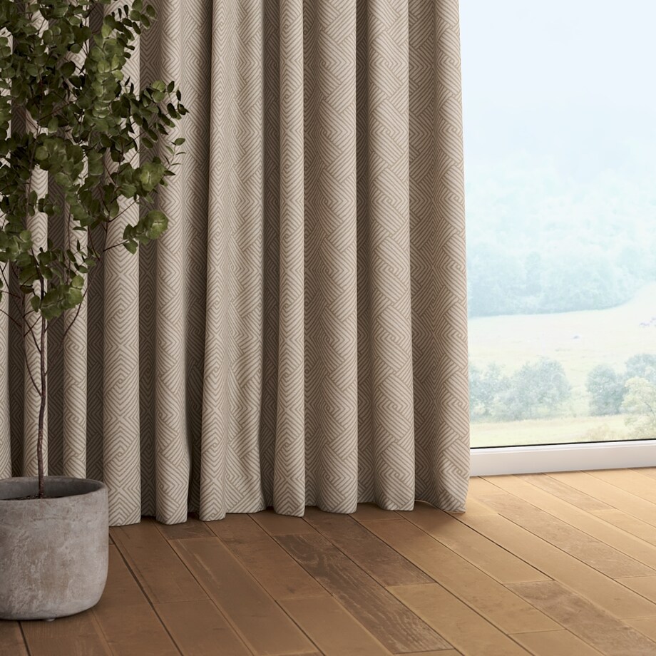 Zasłona na taśmie marszczącej 1 szt. 130x245 beżowo-kremowe geometryczne wzory