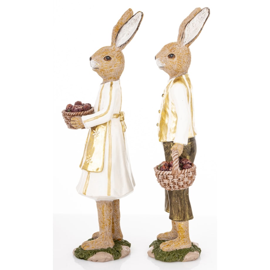 Dekoracja - para królików 25,5x9,5x6 i 25x7,5x7 cm RAFFINATO z koszykami