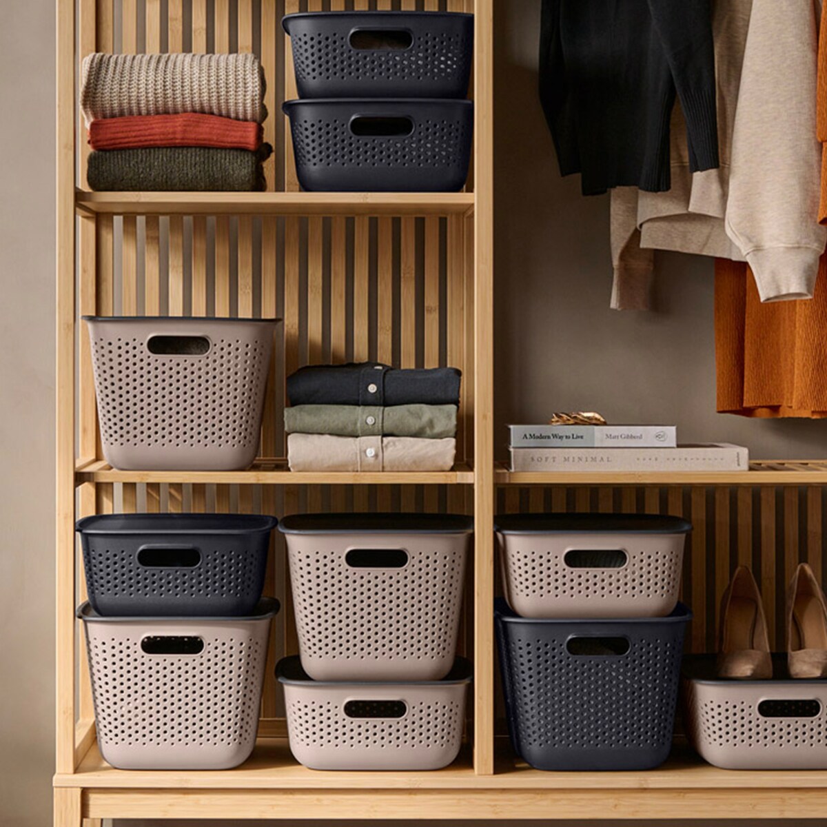 3X Pojemnik Plastikowy Ażurowy Pudełko Z Pokrywą Pojemniki Box 10L Brązowy