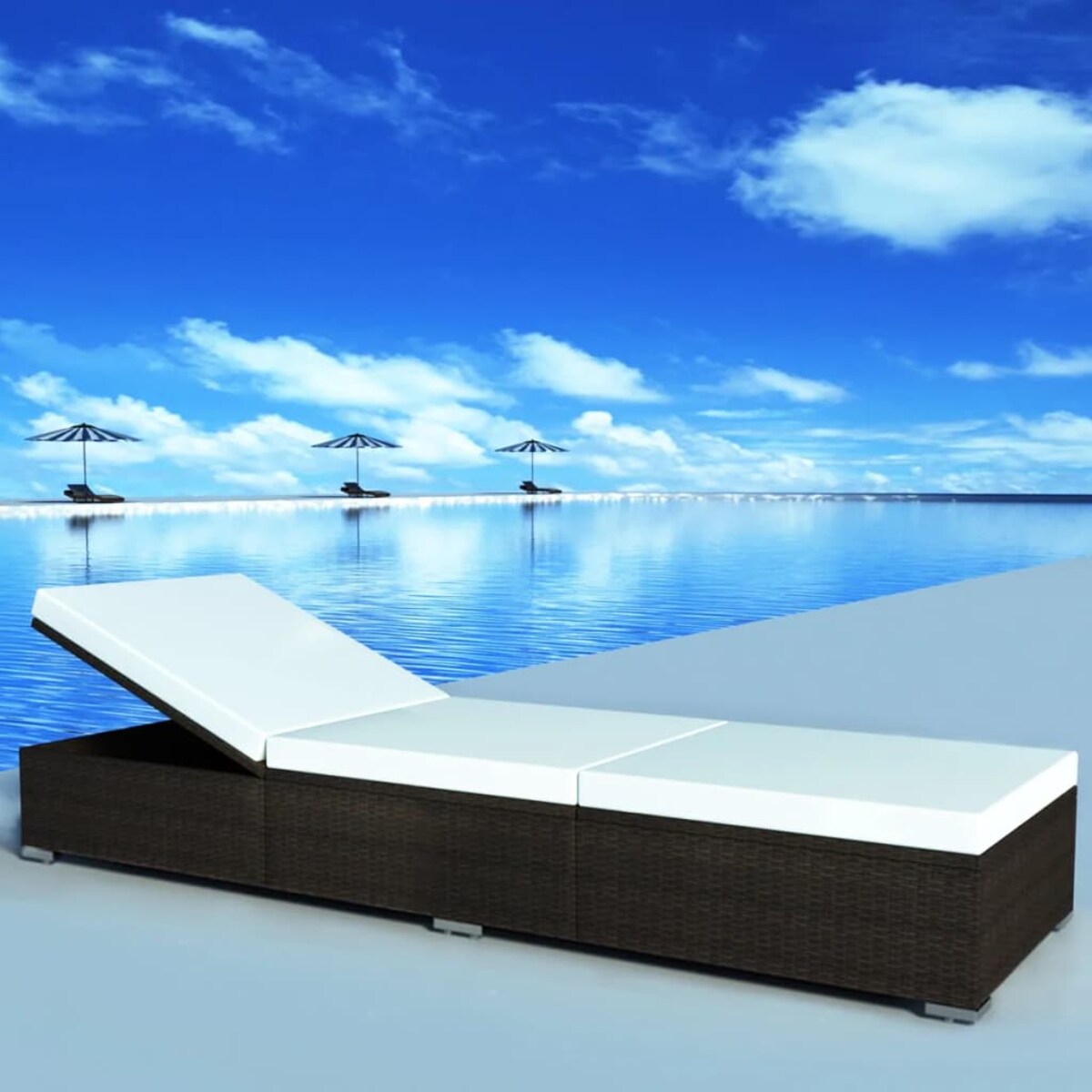 vidaXL Leżak z poduszką, polirattan, brązowy