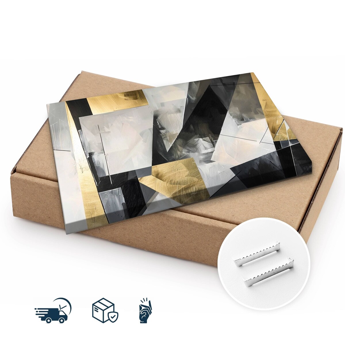 Obraz Ścienny Do Salonu Abstrakcja Wzory Geometryczne Złoto Beton 120x80cm