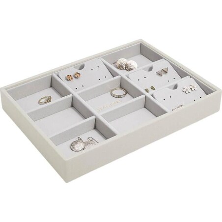Szkatułka na biżuterię Stackers 9 komorowa classic jasnobeżowa lniana