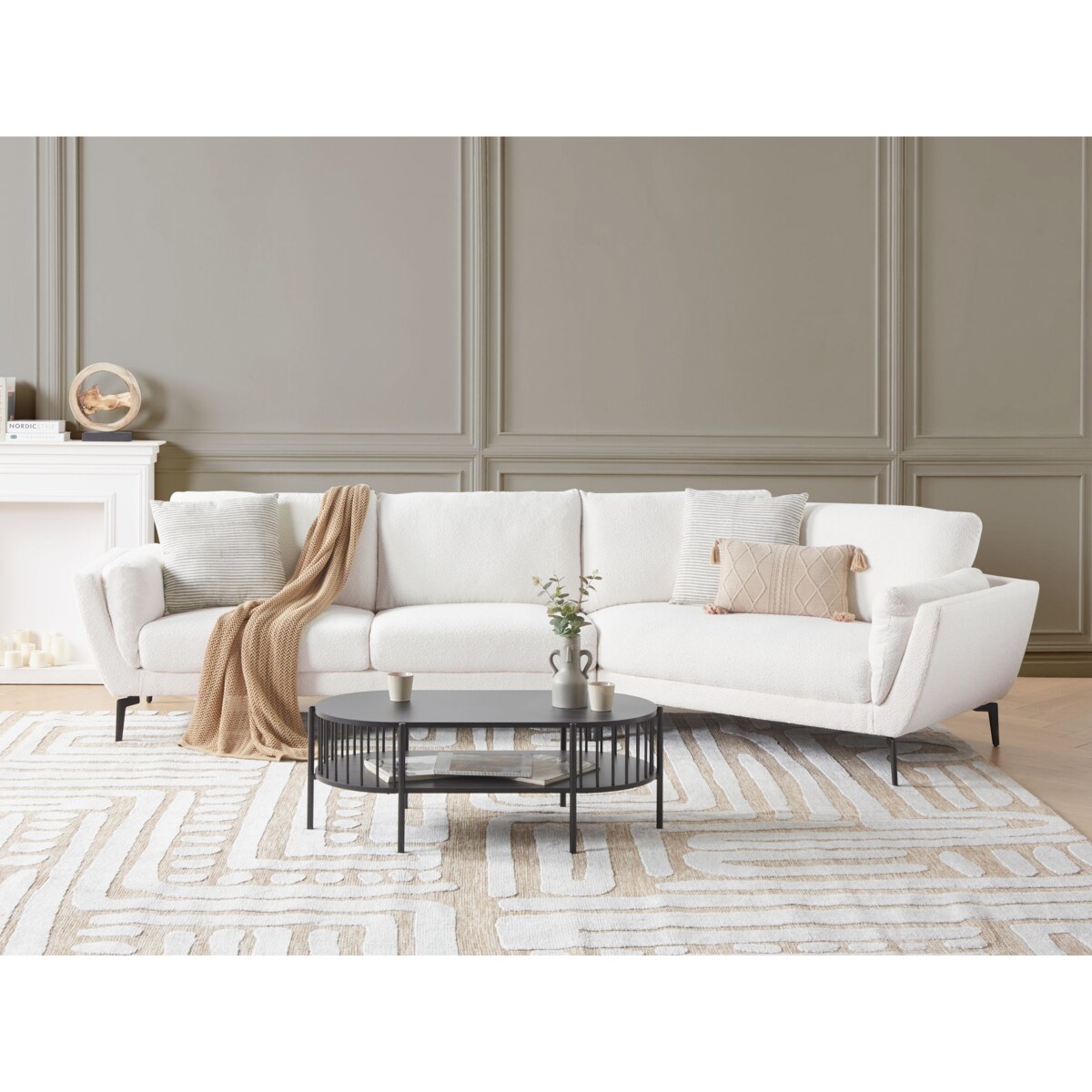 Sofa dla 3 osób KANSSELI Boucle Biały