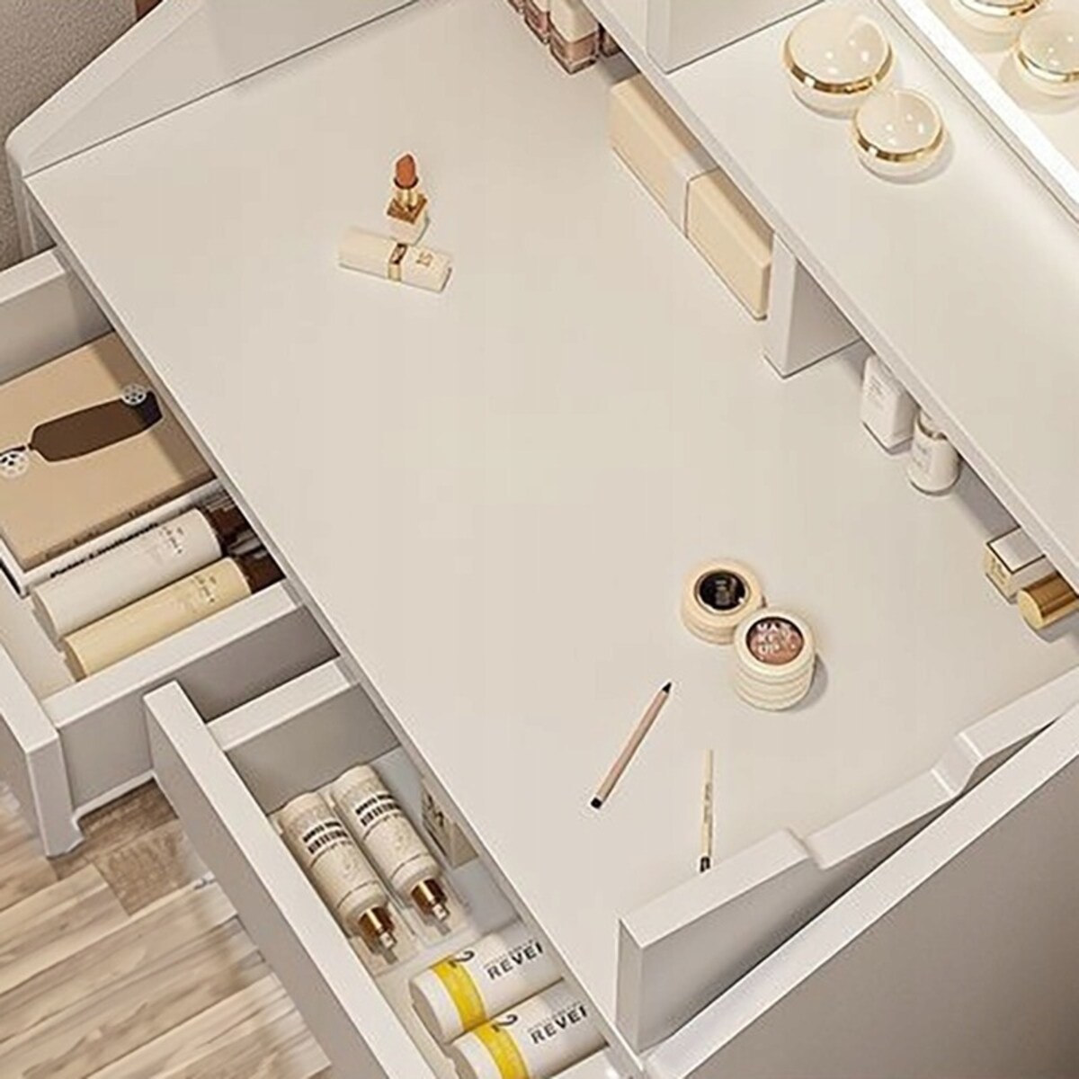 Toaletka z lustrem biała do makijażu glamour z szufladami styl skandynawski