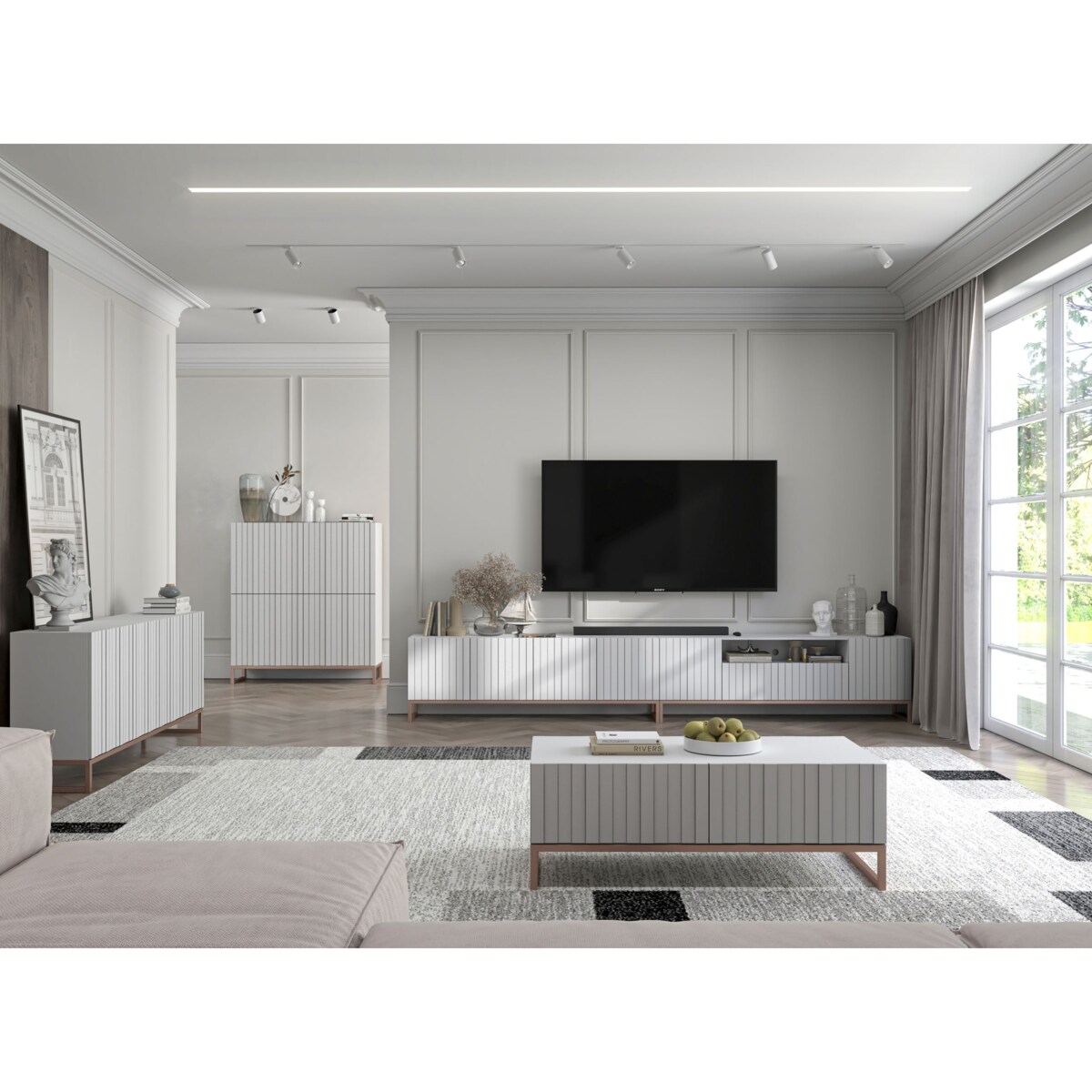 Nowoczesny Stolik kawowy Glamour prostokątny elegancka ława biały Mat 110 cm