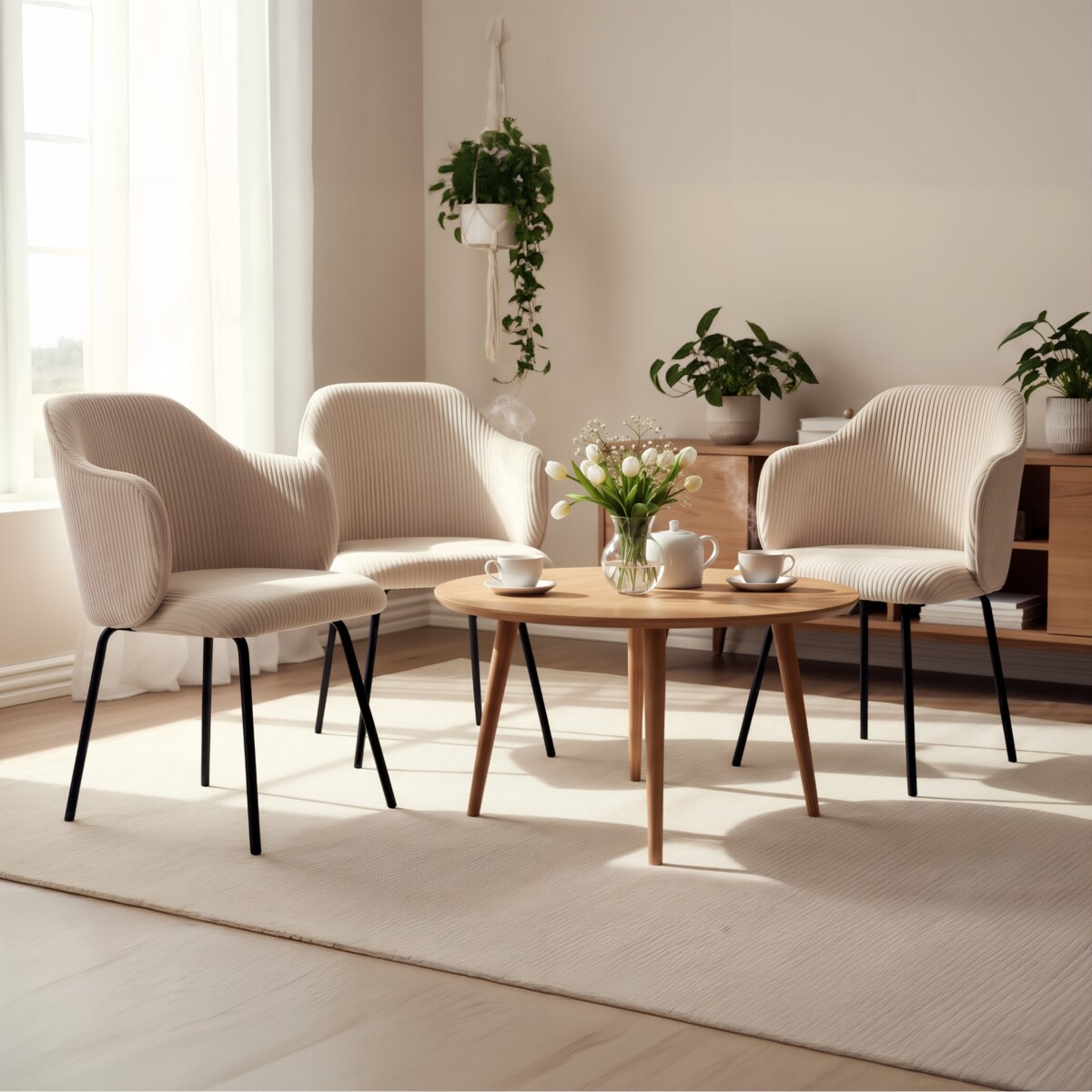 Krzesło tapicerowane AMELIA sztruks welurowe ecru