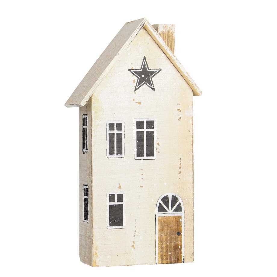 Dekoracja Snow House 25cm white beige boże narodzenie, święta, świąteczne, biały-czarny-beżowy-brązowy, 14 x 6 x 25 cm