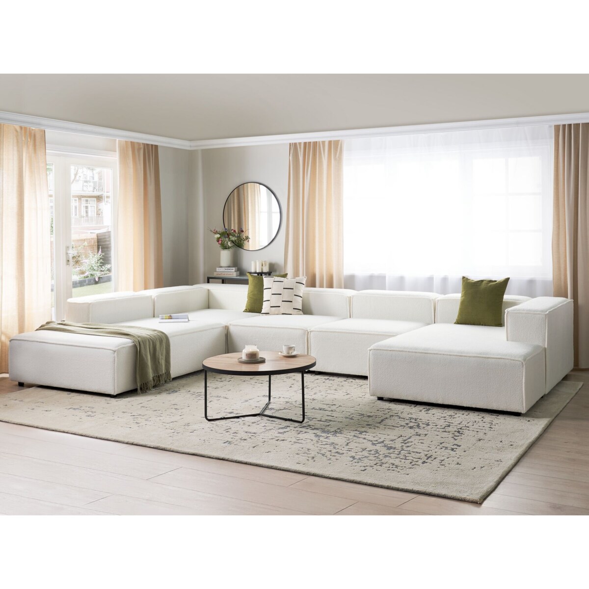 Narożnik modułowy ARDAL Boucle Biały dla 5 osób Prawostronny