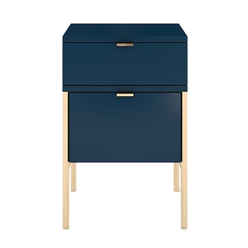 Elegancka granatowa szafka nocna Skandica POLKA na złotych nóżkach
