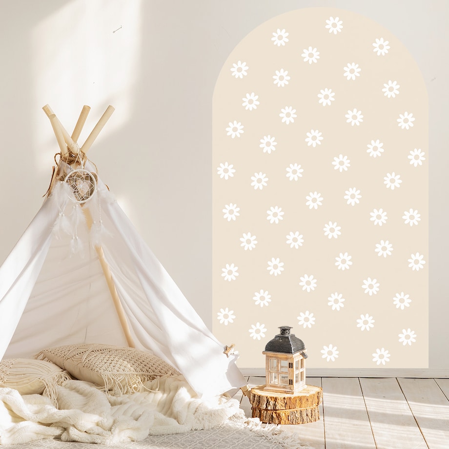 Naklejka na ścianę łuk latte - stokrotki XL
