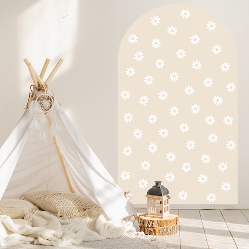 Naklejka na ścianę łuk latte - stokrotki XL