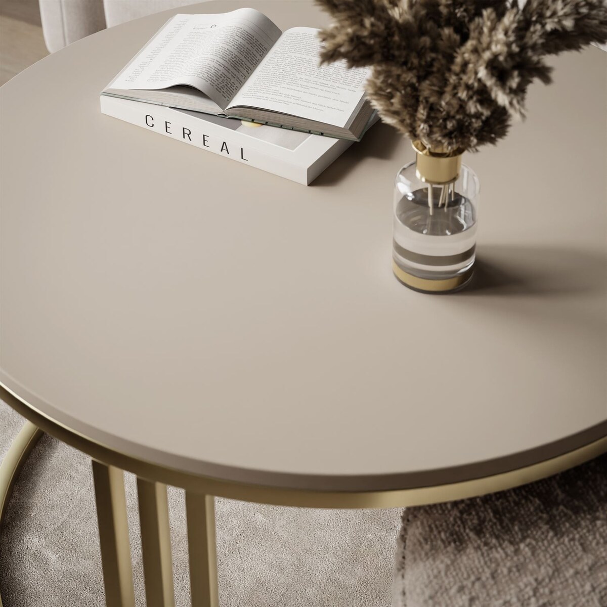 Stolik kawowy z pufą LORI MAT złoto szczotkowane, kaszmir mat / Coral 50