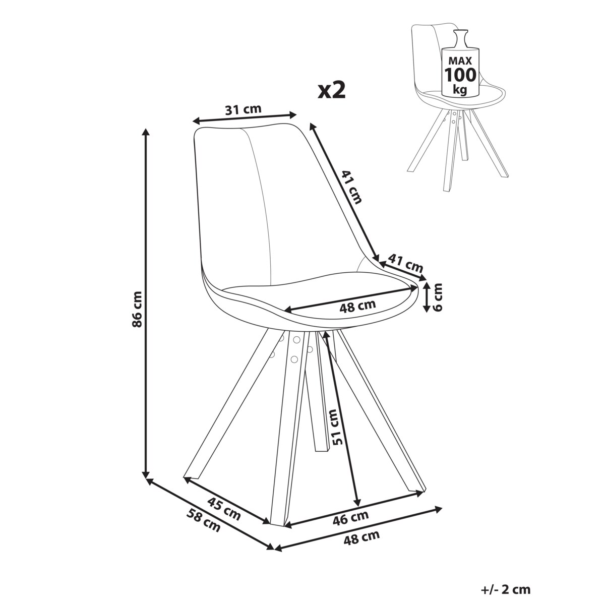 Zestaw 2 krzeseł do jadalni HEDLEY Jasnobrązowy