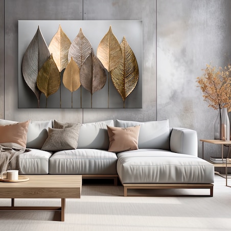 Obrazy do salonu loft hotelu Minimalistyczne Złote Liście Abstrakcja 100x70