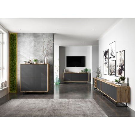 Komoda Loft Szafka RTV Industrialna Dąb Wotan Grafit MAT 168 cm