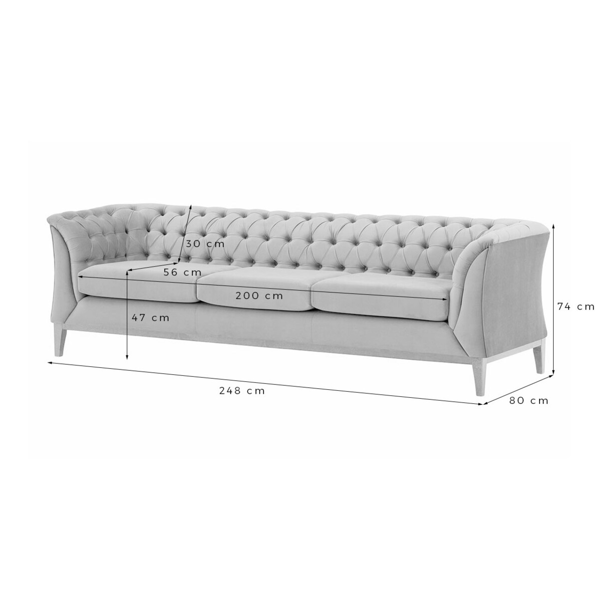 Sofa trzyosobowa Chesterfield Modern Wood-Velluto 2