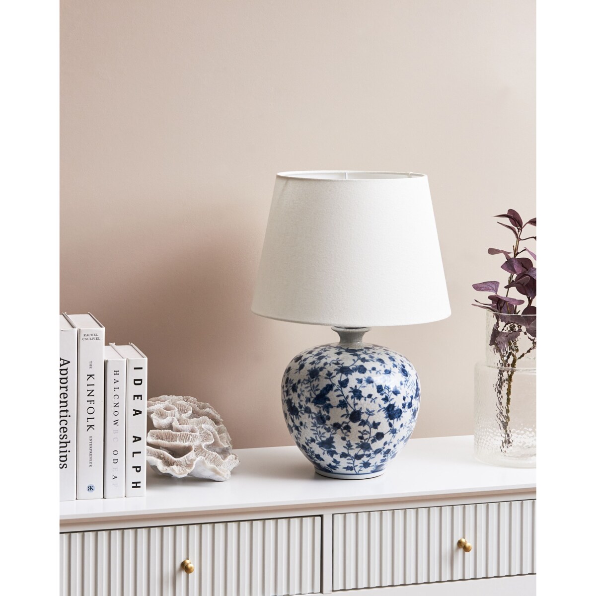 Lampa stołowa SILVES Porcelana Biały/ niebieski