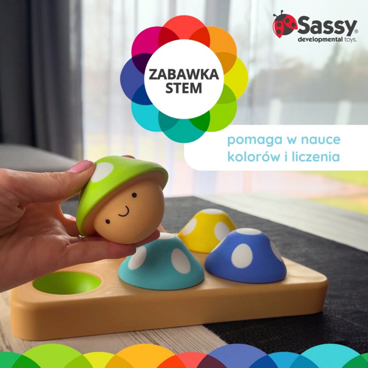 Psotne grzybki sorter dla dzieci – zabawka edukacyjna 12 mies.+, Sassy