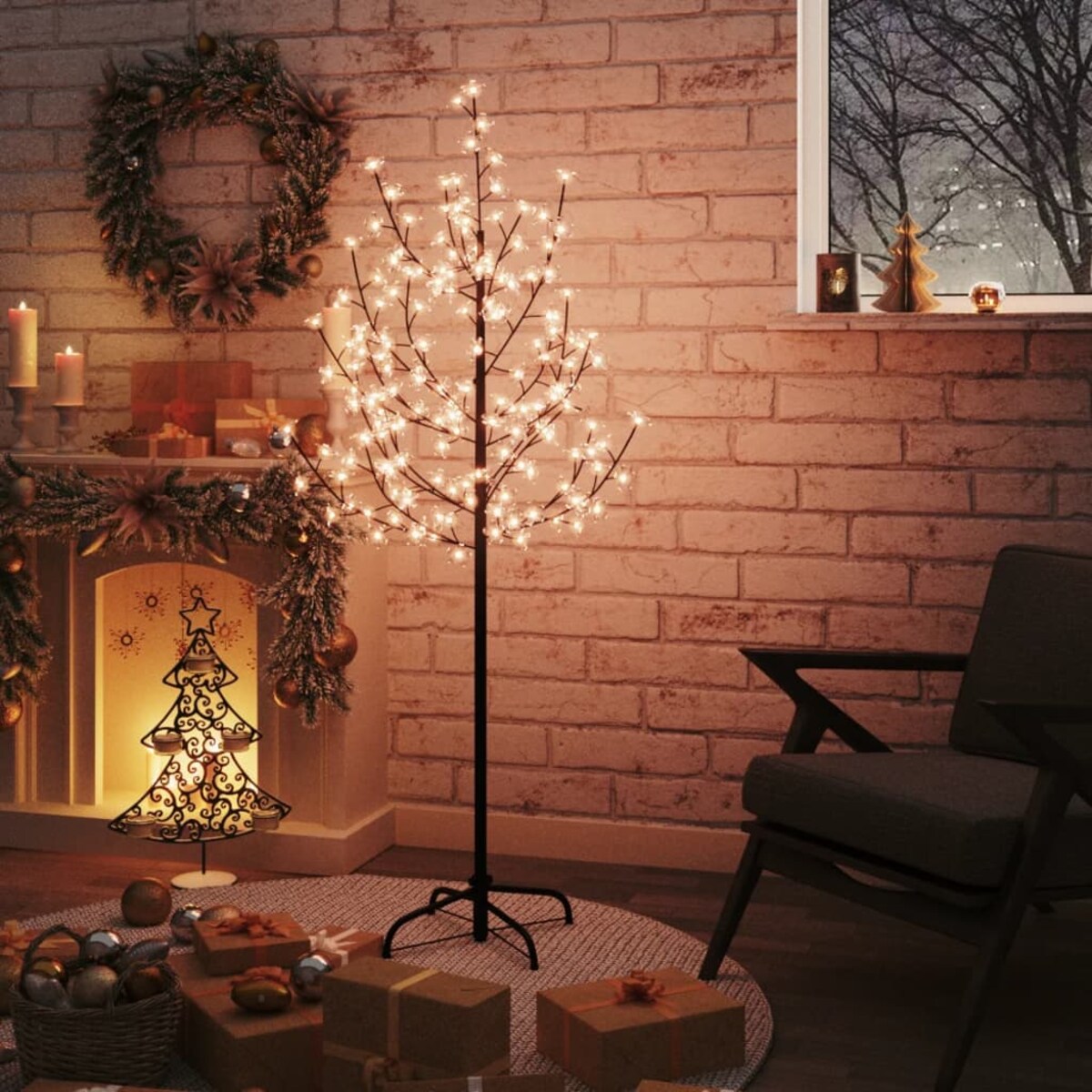 vidaXL Drzewko wiśniowe, 120 LED, ciepła biel, 150 cm