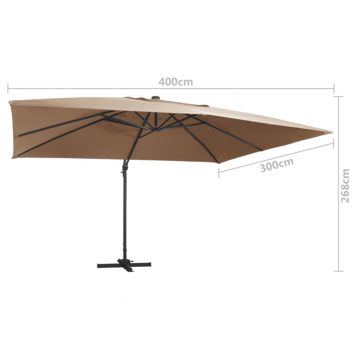 vidaXL Parasol wiszący z LED i aluminiowym słupkiem, 400x300 cm, taupe