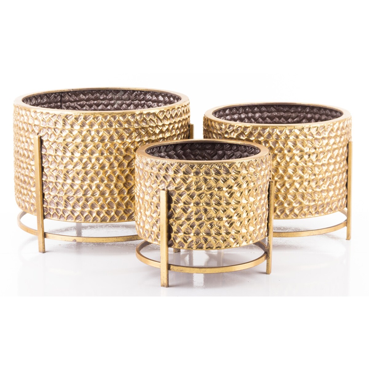 Osłonka metalowa, tłoczona 3 szt. 39/25/23x35/30/24 cm Urrea złota