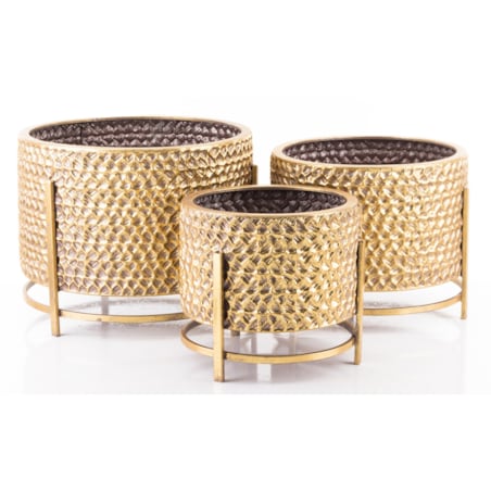 Osłonka metalowa, tłoczona 3 szt. 39/25/23x35/30/24 cm Urrea złota