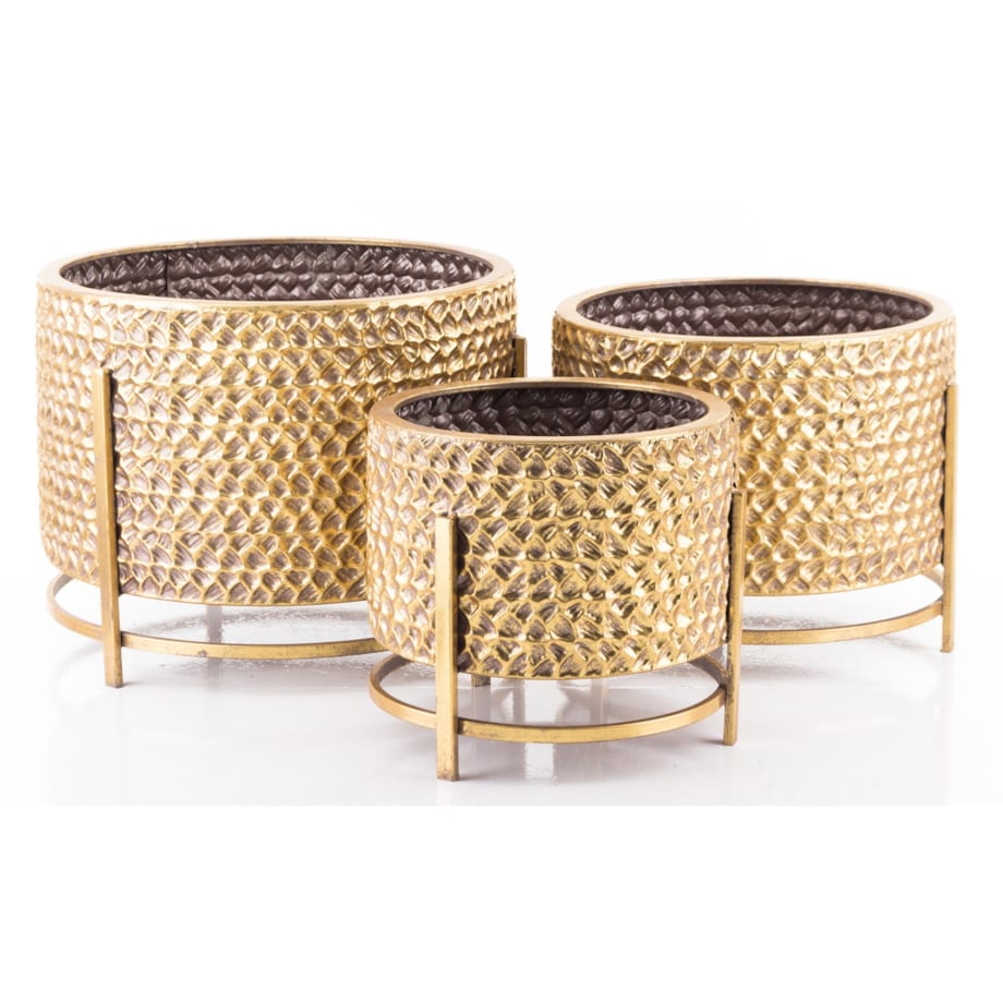 Osłonka metalowa, tłoczona 3 szt. 39/25/23x35/30/24 cm Urrea złota