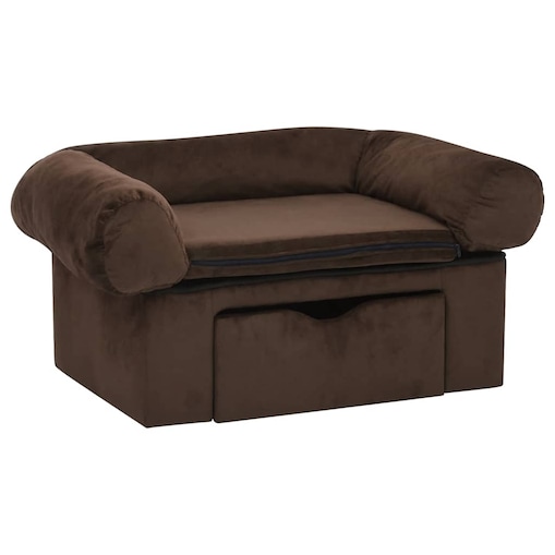 vidaXL Sofa dla psa, z szufladą, brązowa, 75x50x38 cm, pluszowa