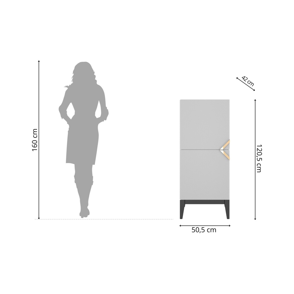 Drewniana komoda Visby DEMI HIGH 2D / kolor biały + czarne nogi / szer. 50,5 cm