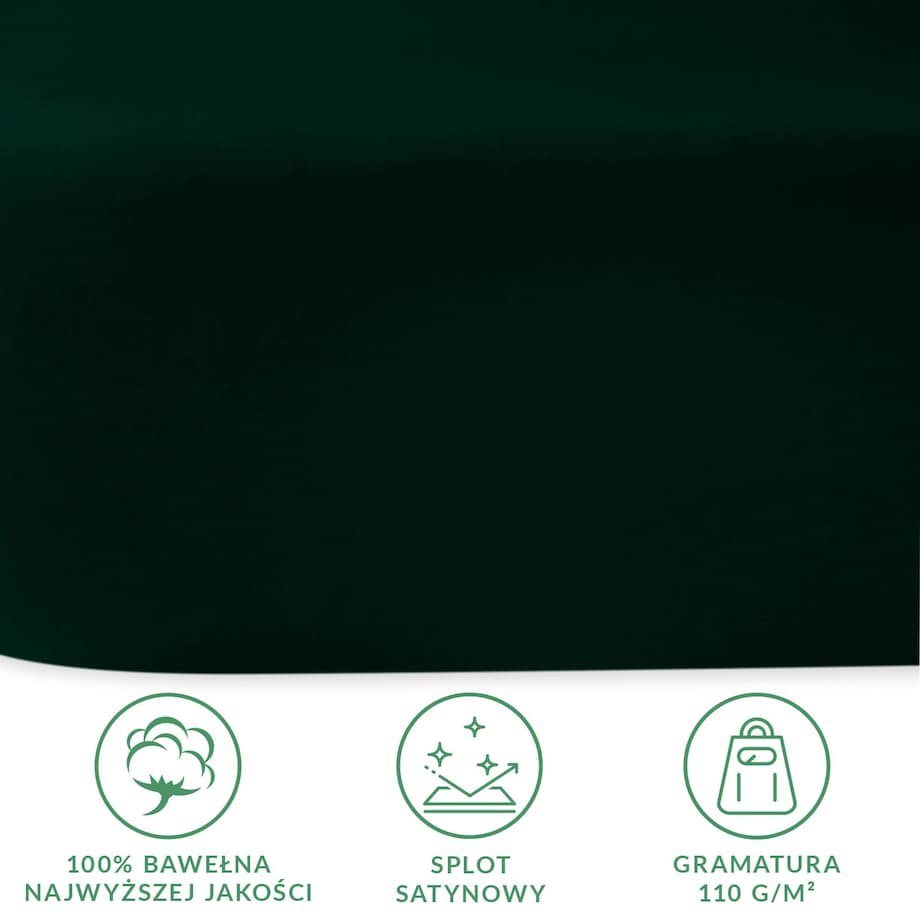 Prześcieradło satynowe bez gumki 160x220 kolor butelkowa zieleń