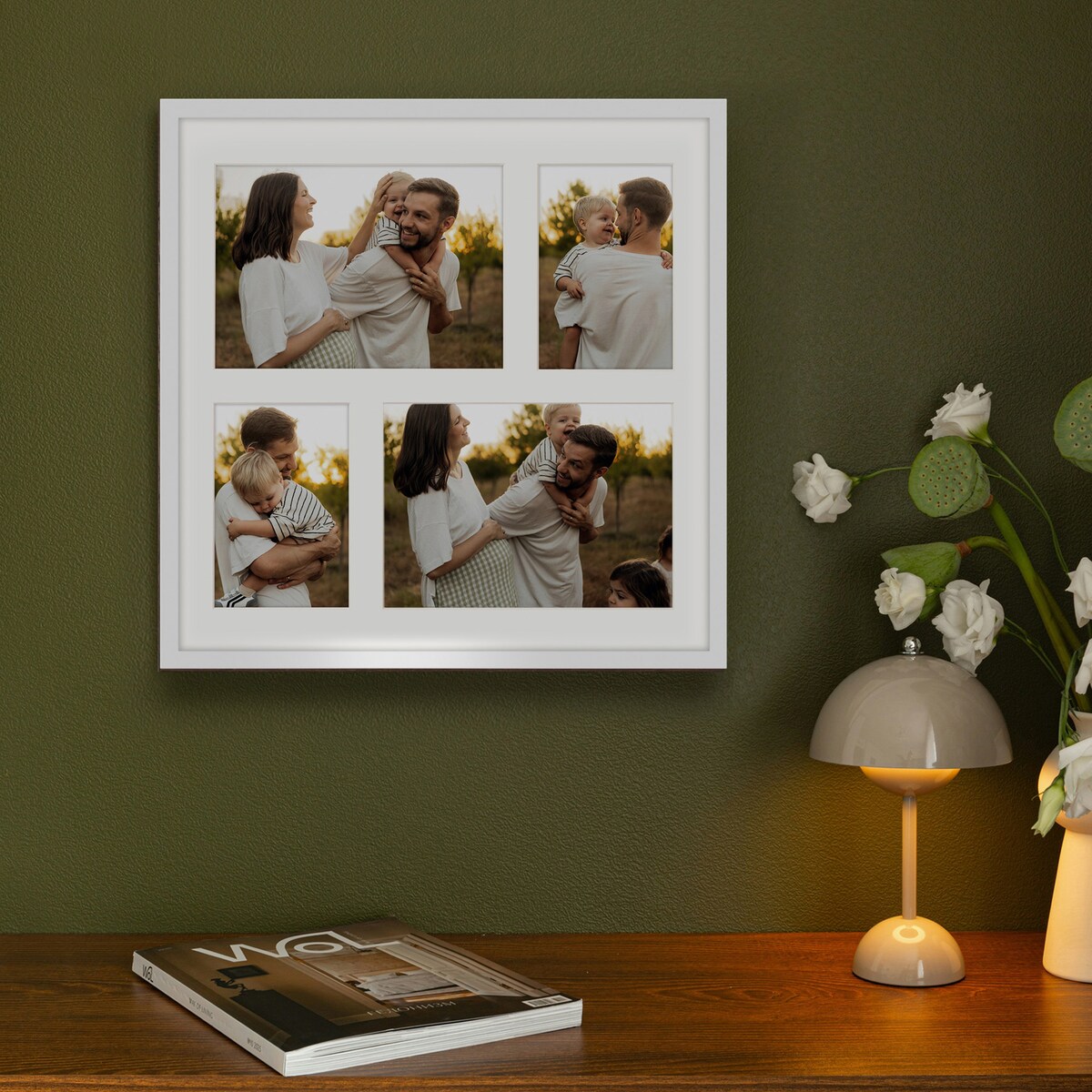 Ramka na 4 zdjęcia 2x 10x15 cm 2x 15x21 cm biała foto galeria 40x40 cm FRAMAI