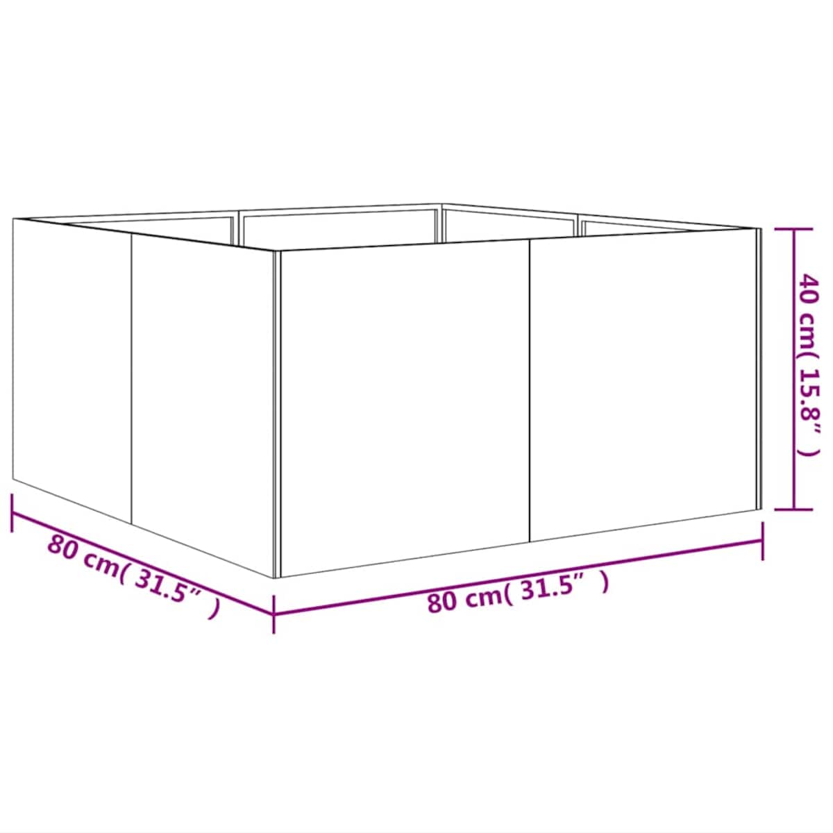 vidaXL Donica, 80x80x40 cm, stal kortenowska