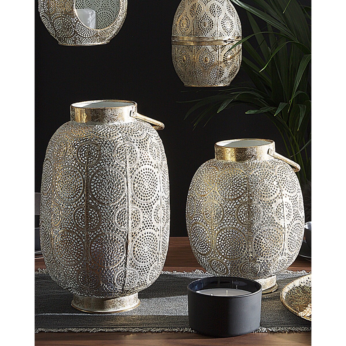 Lampion metalowy 30 cm złoty LANTAU