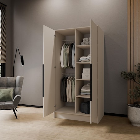 Szafa 100 gładka LUSO z lustrem i czarnymi uchwytami, kaszmirowa