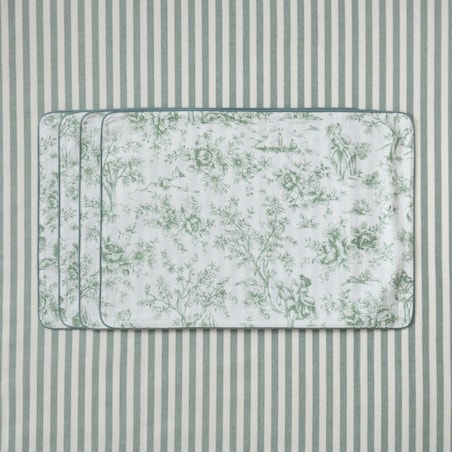 Podkładki dwustronne Toile de Jouy Green & Stripes - 6 sztuk