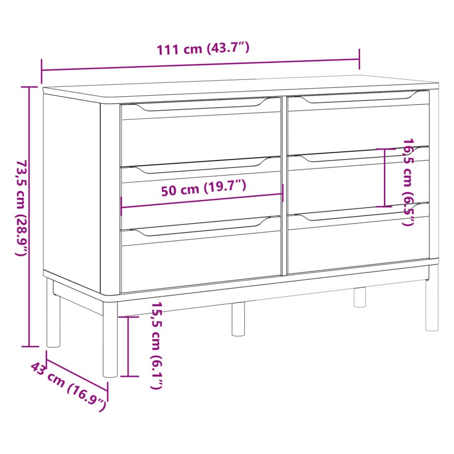 vidaXL Komoda FLORO, szara, lite drewno sosnowe