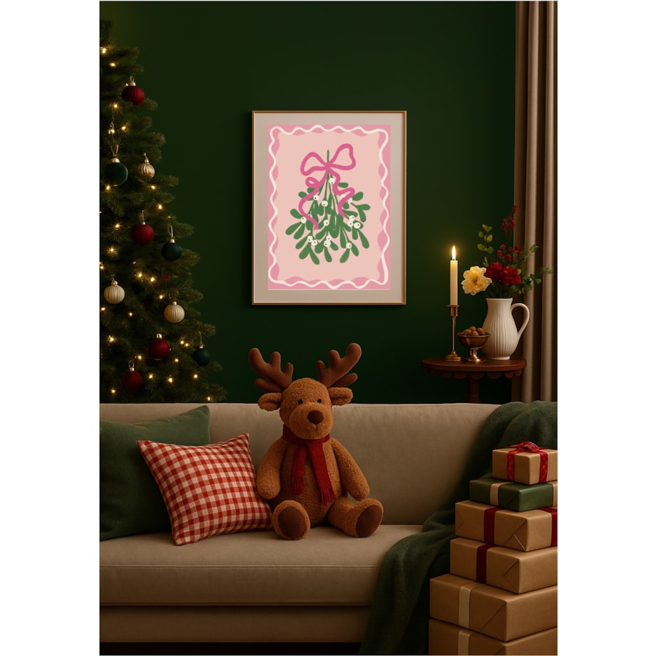 Poster Story, Plakat, Obraz - Świąteczna Jemioła na Różowym Tle, wymiary 60 x 84 cm