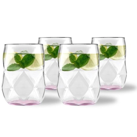 Komplet 4 szklanek z różowym dnem 450 ml Geo Fondo Pink 32163