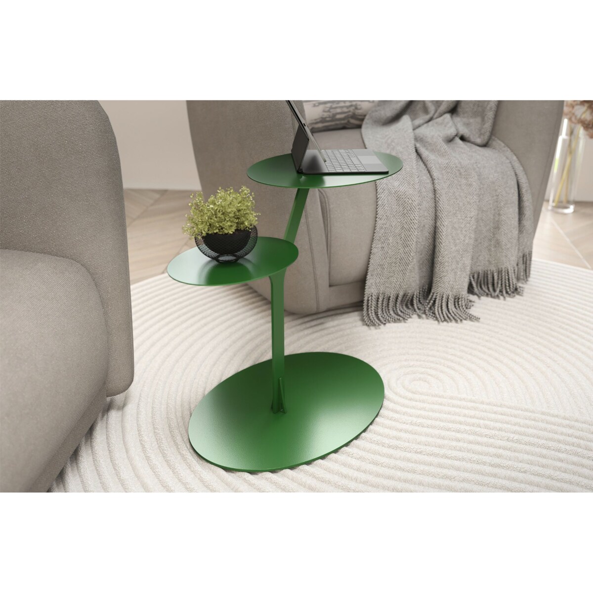 Stolik metalowy dwa blaty, kolor groszkowa zieleń