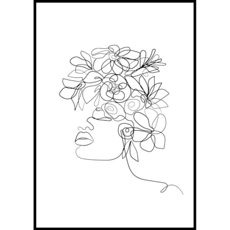 plakat line art kobieta w kwiatach 70x100 cm