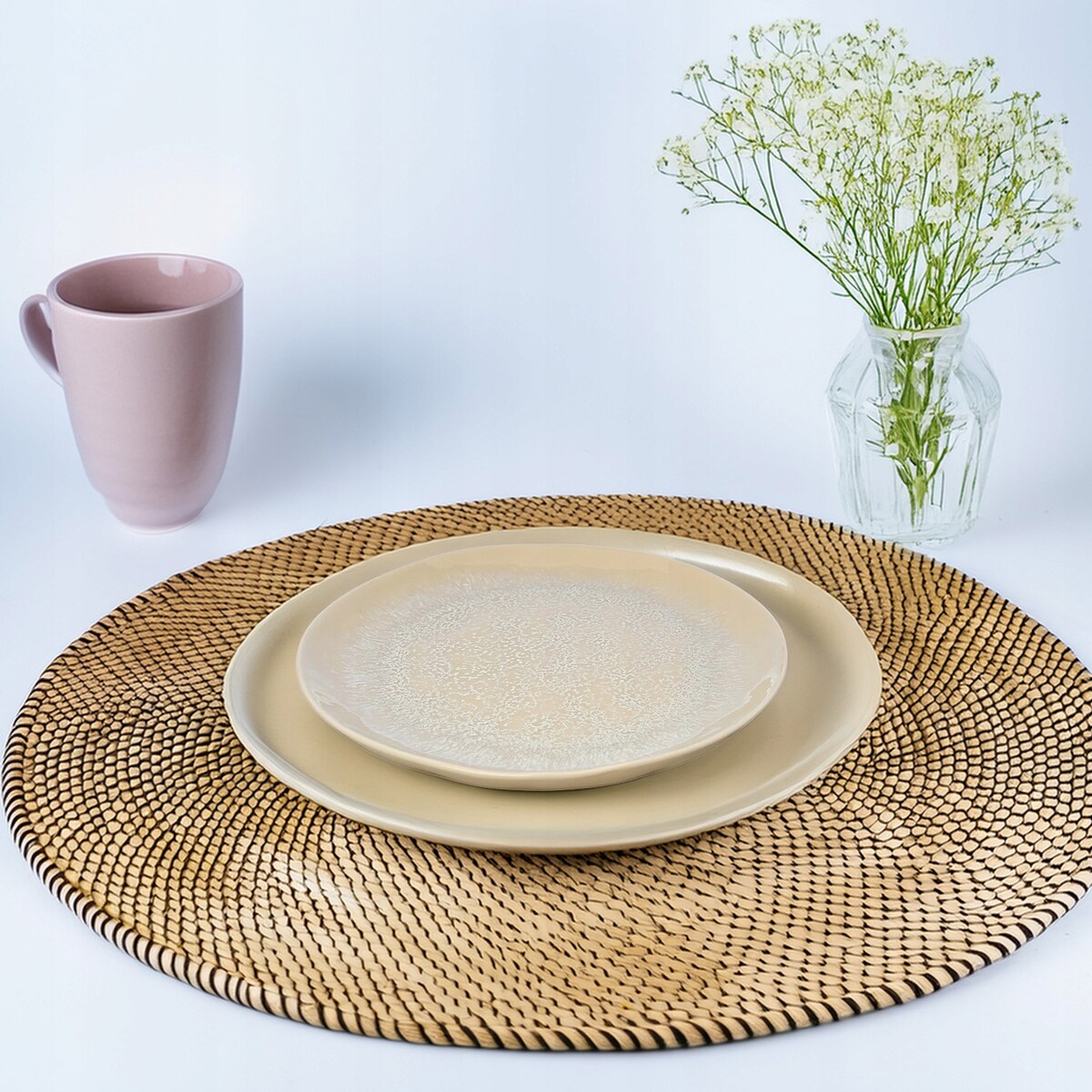 TALERZ DESEROWY 20cm okrągły ceramiczny beżowy płytki mały obiadowy serwis