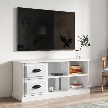 vidaXL Szafka pod TV, wysoki połysk, biała, 102x35,5x47,5 cm