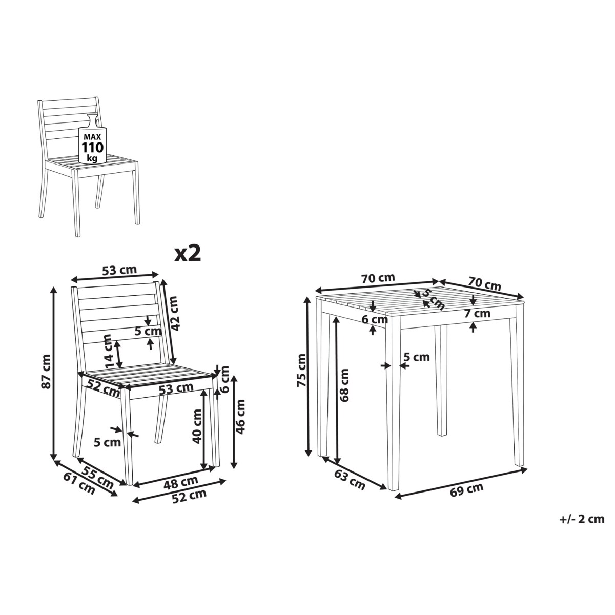 Zestaw mebli balkonowych CHIOGGIA Certyfikowane drewno akacjowe Jasnobrązowy