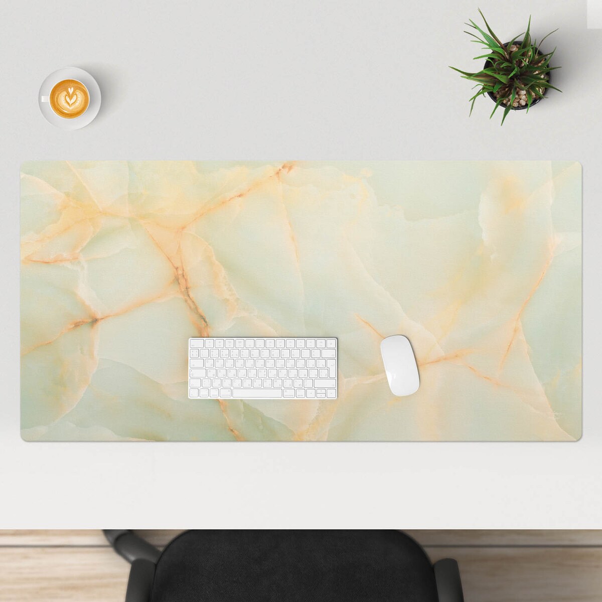 Kremowa mata na biurko Marmurowe żyłki, 120x60 cm