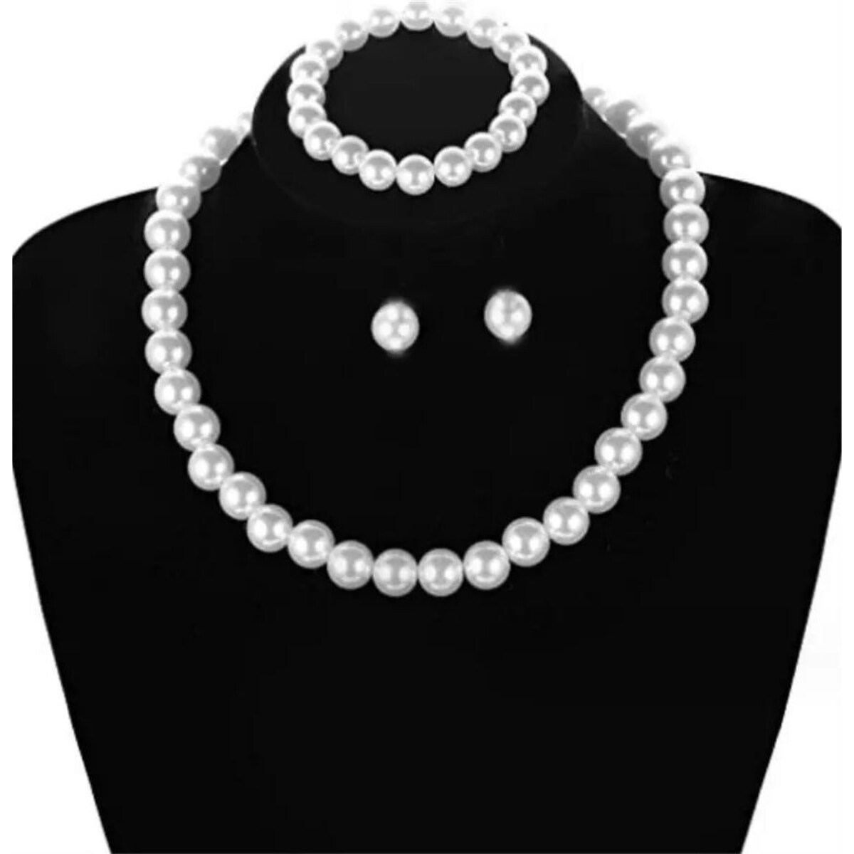 KOMPLET perłowy kolczyki kolia bransoletka perełki ELEGANCKI regulowany