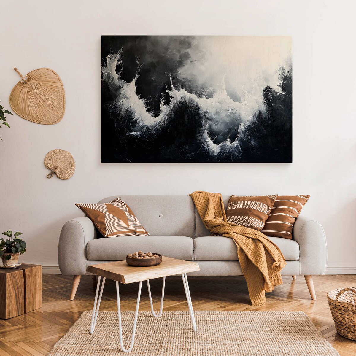 Obraz Canvas Do Salonu Czarno-Biała Abstrakcja Imitacja Farby 120x80cm