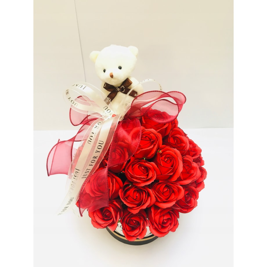 FLOWER BOX DUŻY pachnie kwiaty mydlane róża miś na urodziny dzień kobiet 18